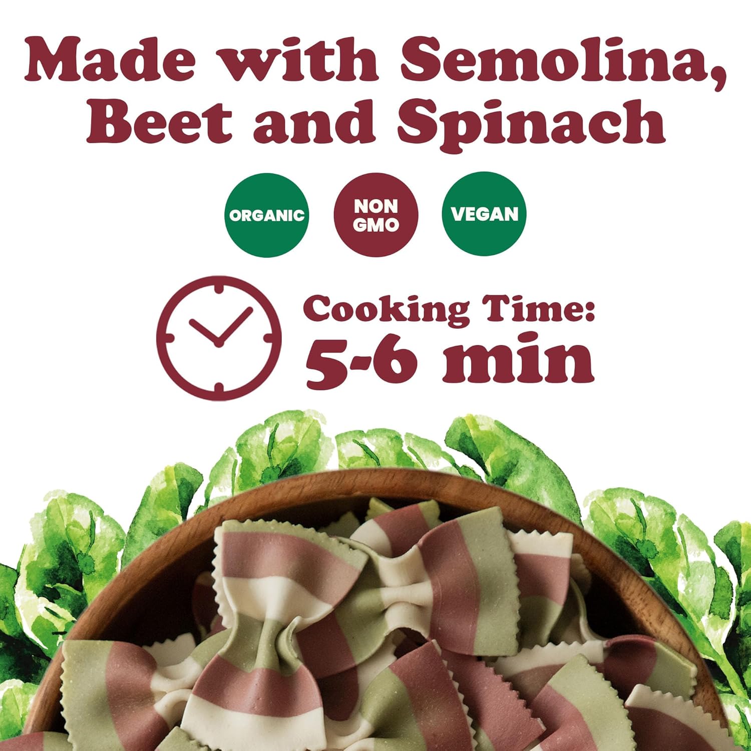 Food to Live Organic Striped Farfalle Pasta, 8.8 oz (Pack of 16) - Italian Artisan Tri-Color Bow-Tie Pasta. Made with Semolina, Beet and Spinach.