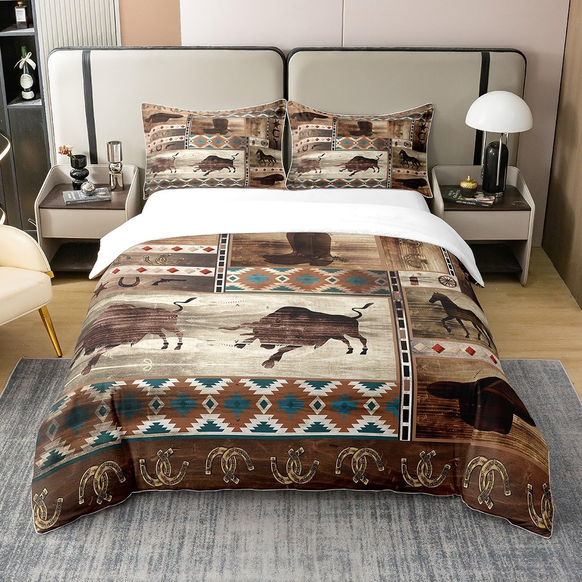 Housse de couette 200x200 cm coton western rustique Homewish marron