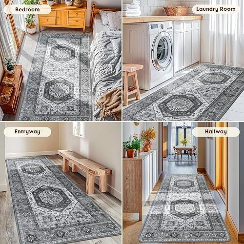Miniatura 4 de LBRO2M Alfombra de pasillo bohemia de 2 x 6 pies, antideslizante, lavable, para pasillos, dormitorio, cocina, lavandería, alfombra de área apta para