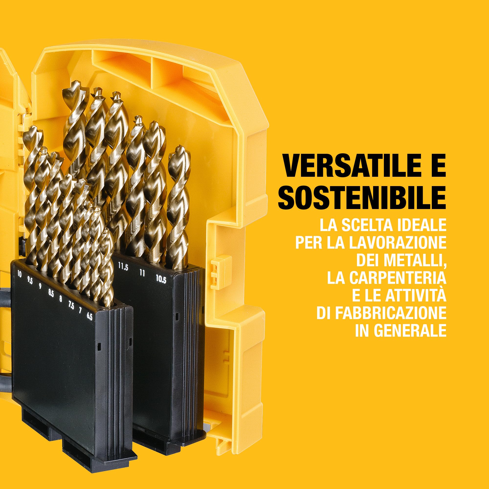 DEWALT Set EXTREME 2 HSS-G da 29 pezzi, ideale per la foratura di acciai legati e non legati con una resistenza alla trazione fino a 900 N/mm², DT7926-XJ