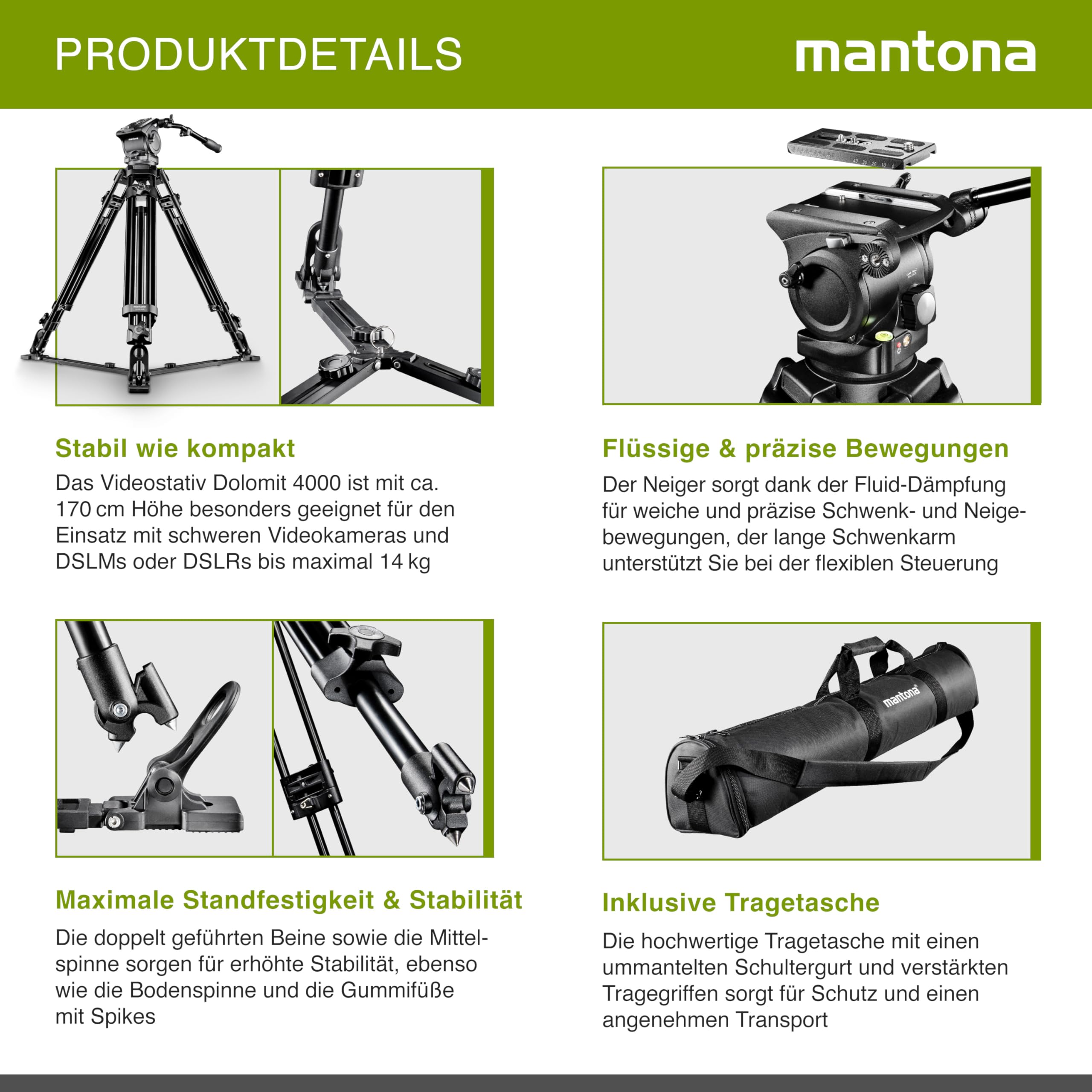 mantona 170 cm Dolomit 4000 statyw do wideo DSLR