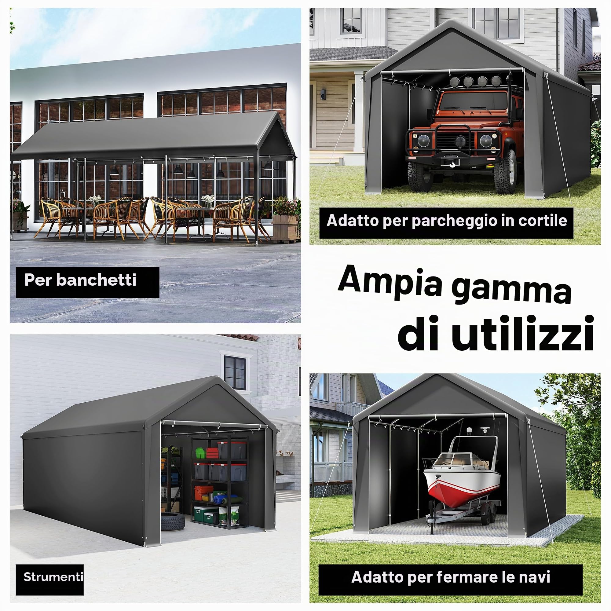 SUBTLETY Tenda da garage, 3 x 6 m, resistente all'inverno, con telo in PE, impermeabile, impermeabile, con grandine e polvere, per auto, SUV, barca (grigio)