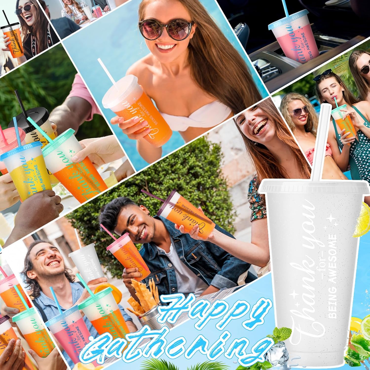 Dandat 36 Pcs Employee Appreciation Gifts Bulk Coworkers Tumbler Cup Staff Thank You Supplies 24 oz Tumbler with Lid and Straw Plastic Tumblers Coworker Team Office (Clear Colors) - Image 7