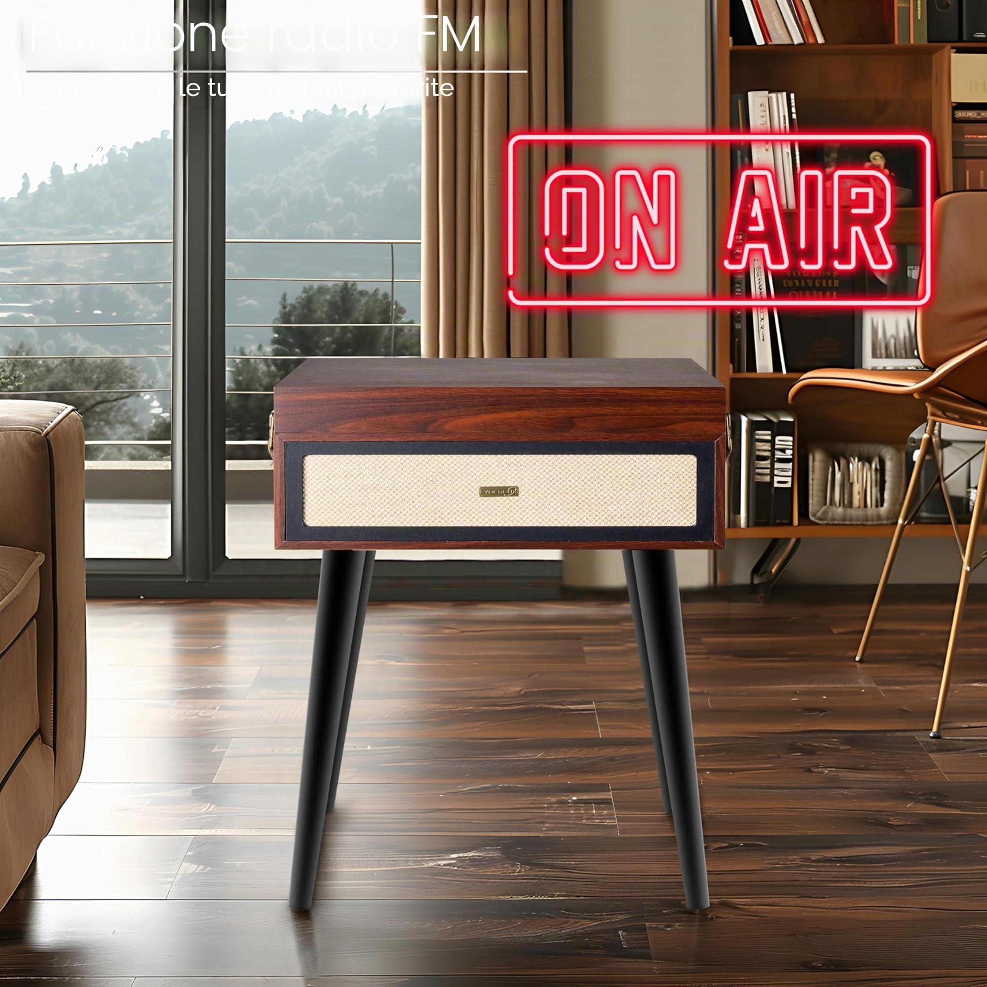 Giradischi con supporto, in stile retrò, con altoparlante Full Range, Bluetooth, radio FM, USB, Line-Out AUX IN Micro SD, slot in vinile, nostalgico, giradischi con piedini