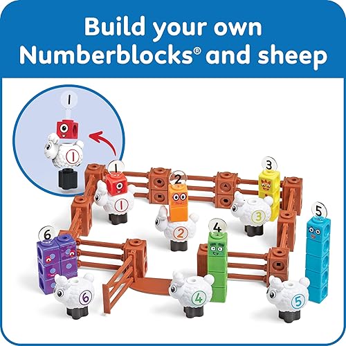 Miniatura 5 de hand2mind Numberblocks Sheep Farm MathLink - Juego de actividades de aprendizaje preescolar, juego de granja, bloques de conteo, juguetes de