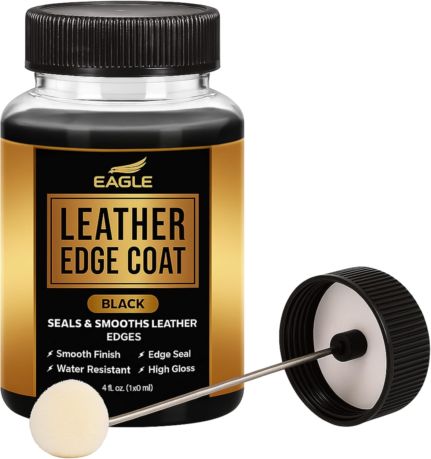 Black Leather Edge Coat for Leather Edges with Built-in Applicator for Purses, Belts, Shoes, Couches – Flexible, Water-Resistant Finish – Edge Sealer & Restorer (4oz)