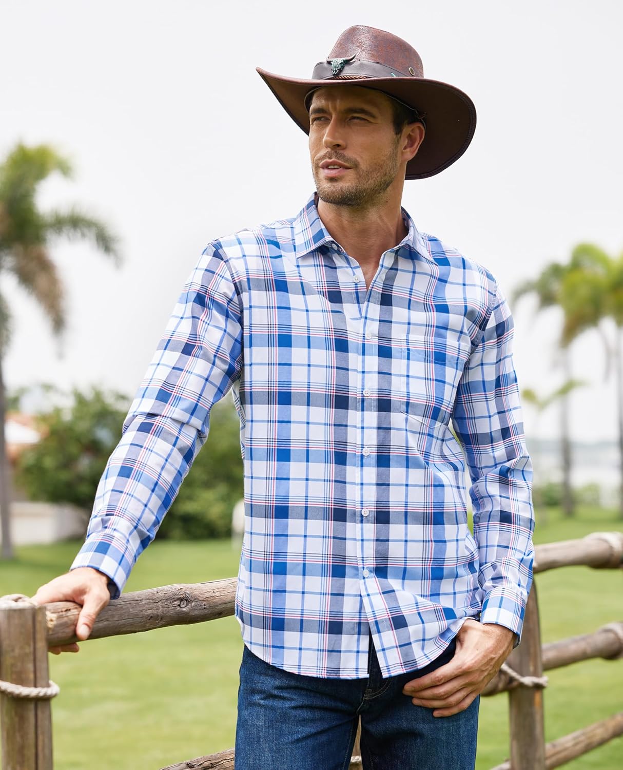 J.VER Long Sleeve Shirts for Men Cotton Plaid Button Down Shirt Business Casual Work Top with Pocket - Image 5