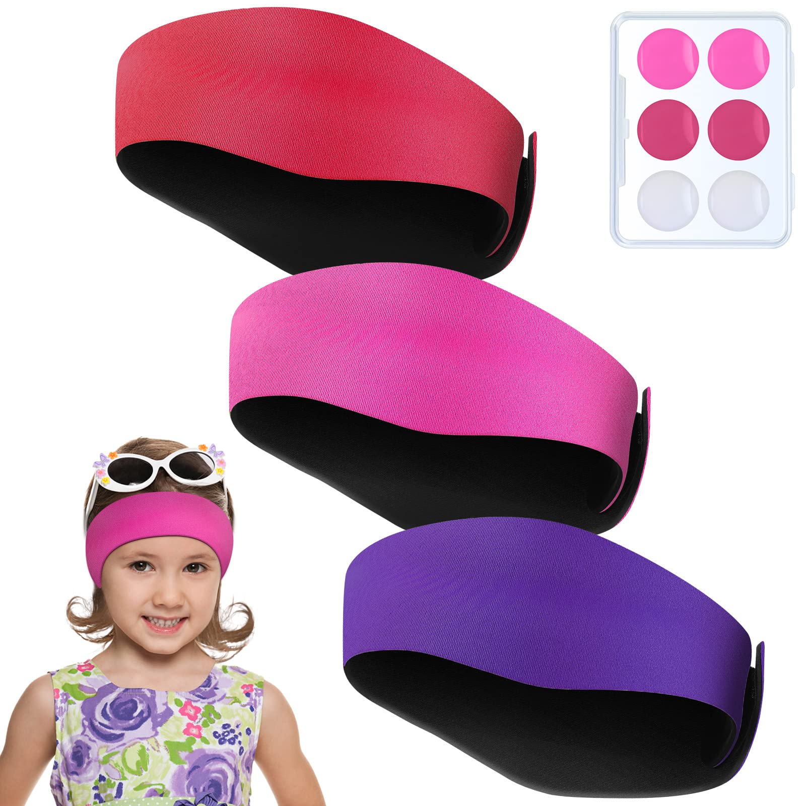 Soft Silicone Earplugs Set - Secure Swimmers Ear Band & Moldable Ear Plugs for Kids & Adults - 3 Pairs Swimming Earplugs & Swim Headbands