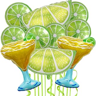 10Pcs Lime Balloons Green Lemon Foil Balloons Large Margarita and Lime Mylar Balloon for Fruit Summer Lime Lemon Party Decorations Margarita Bachelorette Birthday Decorations