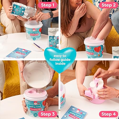 Miniatura 4 de chuckle Kit de fundición de mano para parejas con base y pinturas, kit de moldeo a mano para escultura de mano, kit de moldes de mano, actividades