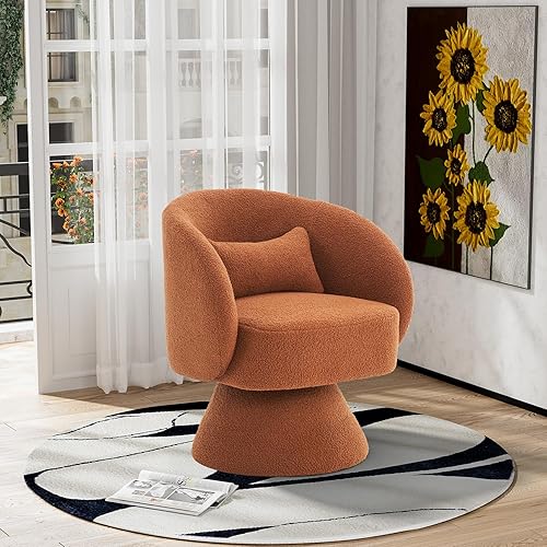 OUYESSIR Sillas giratorias de barril, silla giratoria de 360 grados, silla redonda moderna con almohada, sillas de sala de estar de tela cómoda para