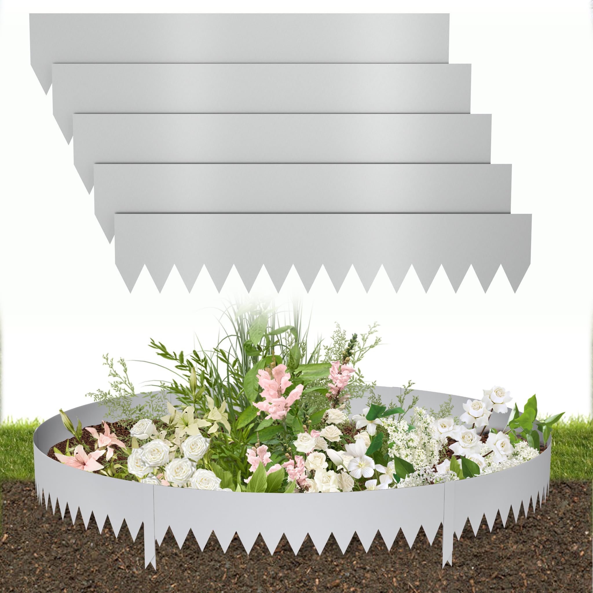 Yunvin 10pcs Lawn Edging Border, Galvanized Steel Flower Beds Garden Edging Rust Resistant Easy Install Flexible Lawn Edging Strip for Flowerbeds, Pathways, Sliver 100cmL x 20 cmH