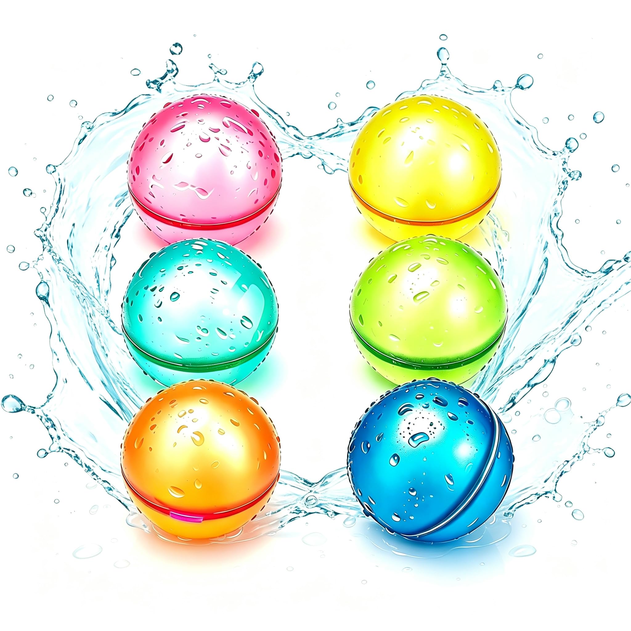 Reusable Water Balls, 6Pcs Self Sealing Magnetic Water Balls, Fast Fillable Water Bombs, Summer Toys Ball for Pool and Backyard Fun, Beach Balls for Teens and Adults