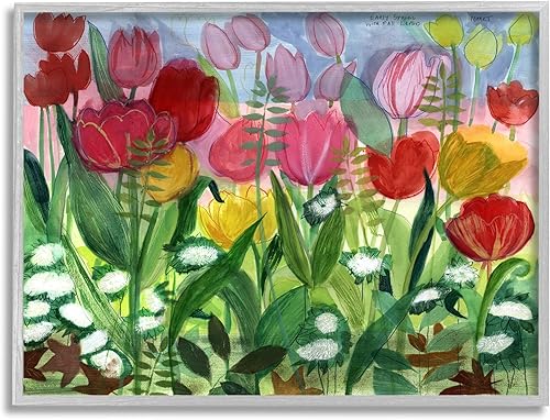 Stupell Industries Exuberantes tulipanes de primavera variados floreciendo prado enmarcado arte de pared, diseño de unknown