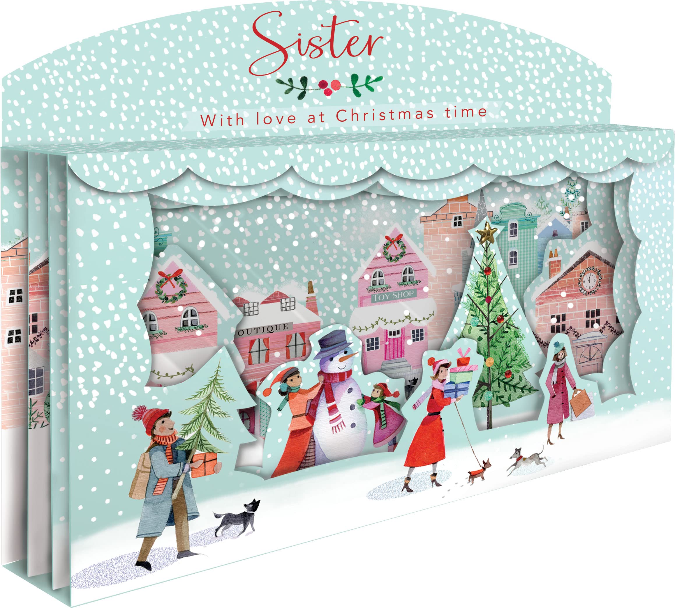 Wonderful Sister Spectacular 3D Street Scene Christmas Card Freestanding Cards XSPT006, Multicolor