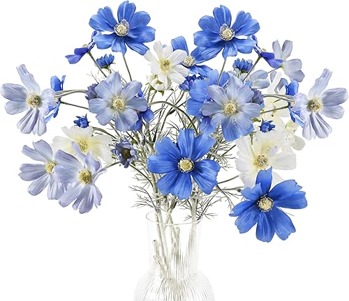 Flores azules artificiales para decoración, flores cosmos, flores artificiales de seda de Coreopsis de tallo largo, centros de mesa, arreglos