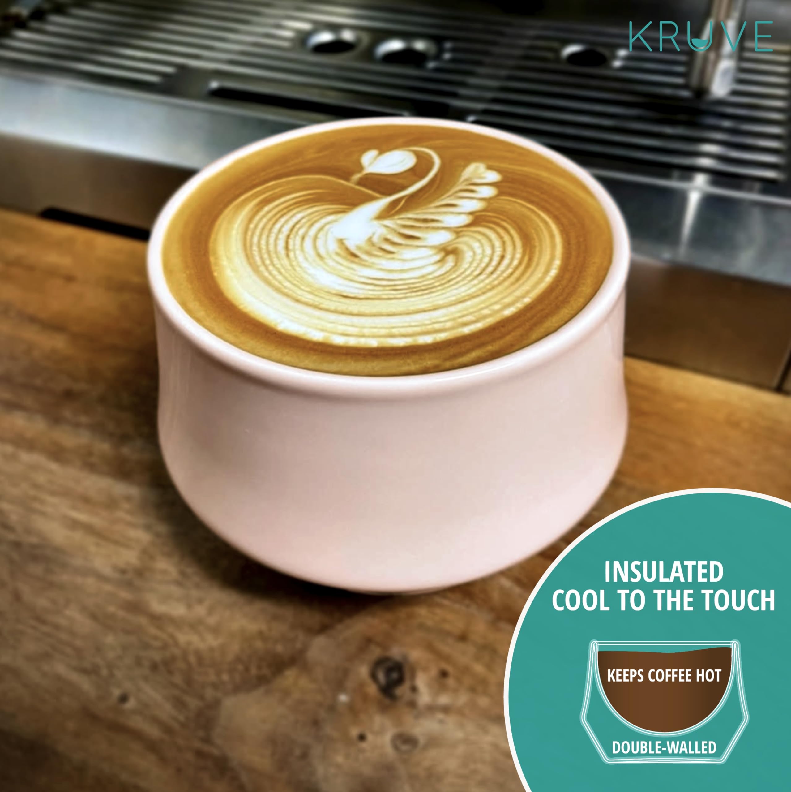 Tasses à Café Latte Porcelaine Double Paroi KRUVE - 2x250ml - Design Sphérique Pour Latte Art - Rose