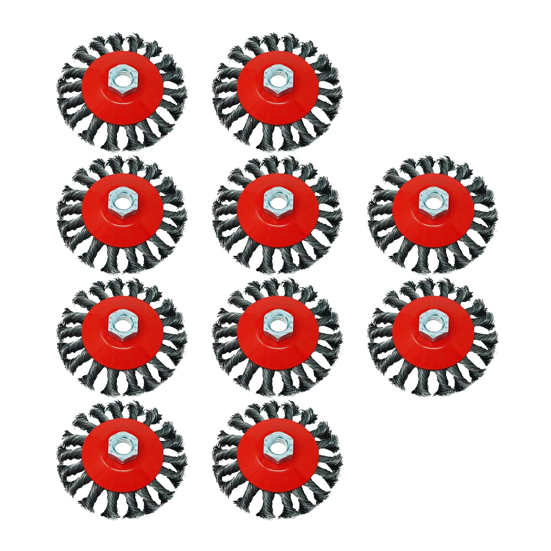 Dapetz ยฎ Twist Knot Semi Flat Wire Wheel Cup Brush 100mm Knotted Carbon Steel Thread Wire M14 Angle Grinder For Removal Weld Cleaning And Sanding 10PCS
