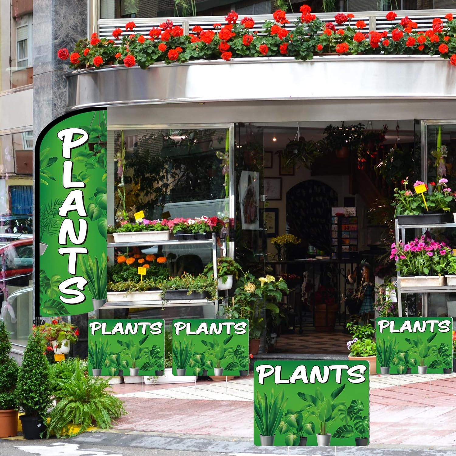 Moukeren 6 Pcs Plant Feather Banner Flag Kit Plant Feather Banner with Black Metal Pole and Plants Yard Signs Weatherproof Outdoor Sign for Nurseries Tree Farms Store Windows Roadside Displays
