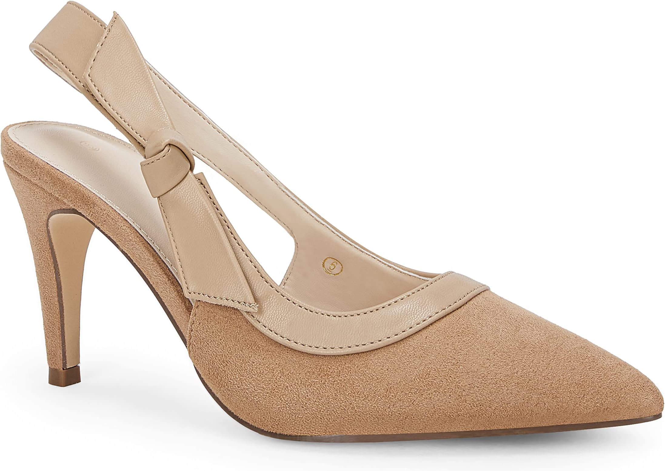 Coutgo Women's Pointed Toe High Heels Slingback Bowknot Formal Pumps Dress Shoes, Light Coffee/Suede, 10