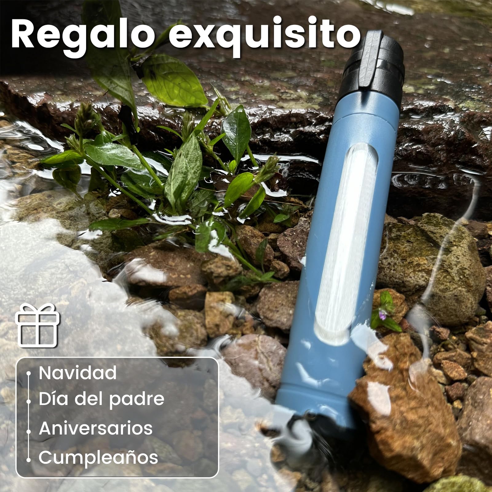 Filtro de Agua Portátil de 0.01µm con Ventana Visible, Purificador para Acampar y Senderismo, Filtro Personal Ligero de 50g para Mochila, Supervivencia y Viajes (Azul 4)