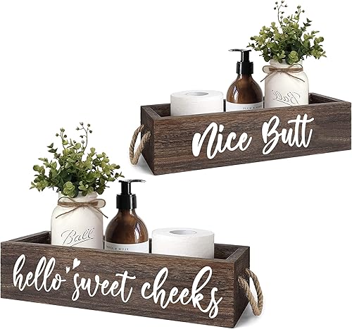 Miniatura 3 de DOFAFALA MayAvenue - Caja de decoración de baño con diseño de casa de campo, diseño de Hello Sweet Cheeks, soporte de papel higiénico de madera de