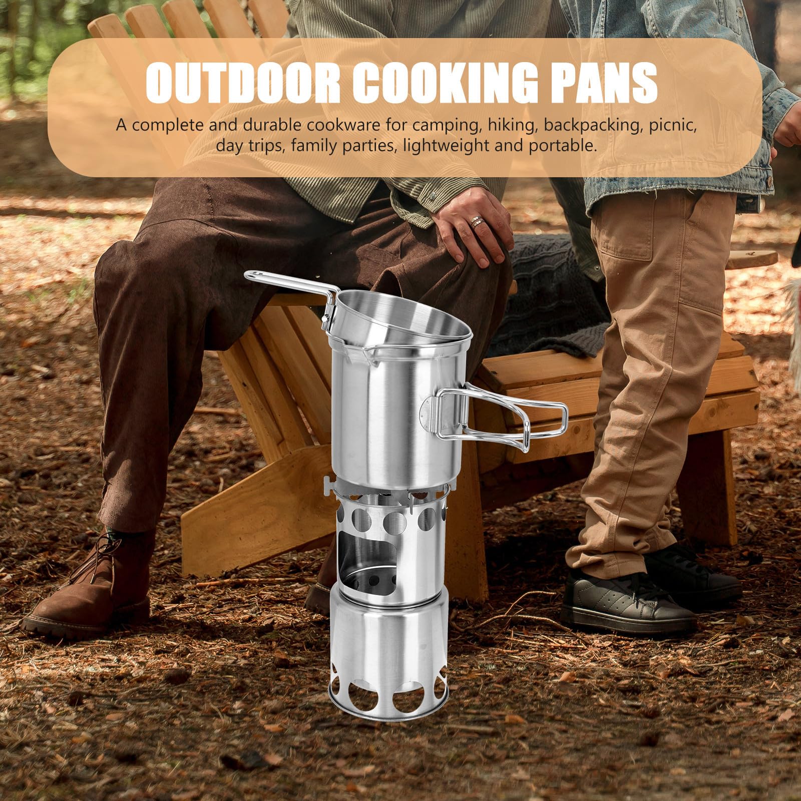 Casserole Portable de Camping en Acier Inoxydable Argenté, Compacte
