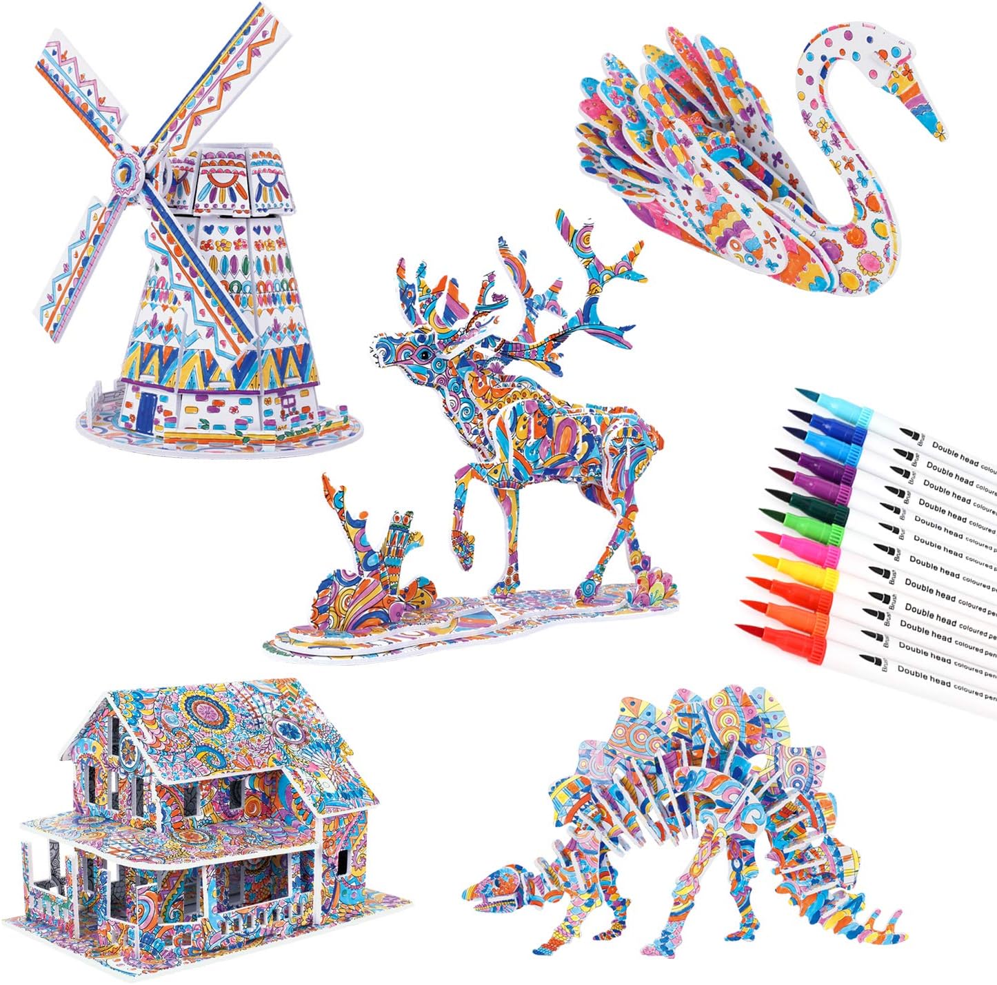 3D Coloring Puzzle Set, Arts and Crafts for Girls and Boys Age 6 7 8 9 10 11 12 Year Old, Fun Educational Painting Crafts Kit with Supplies for Kids, Birthday Toy Gift for Kids