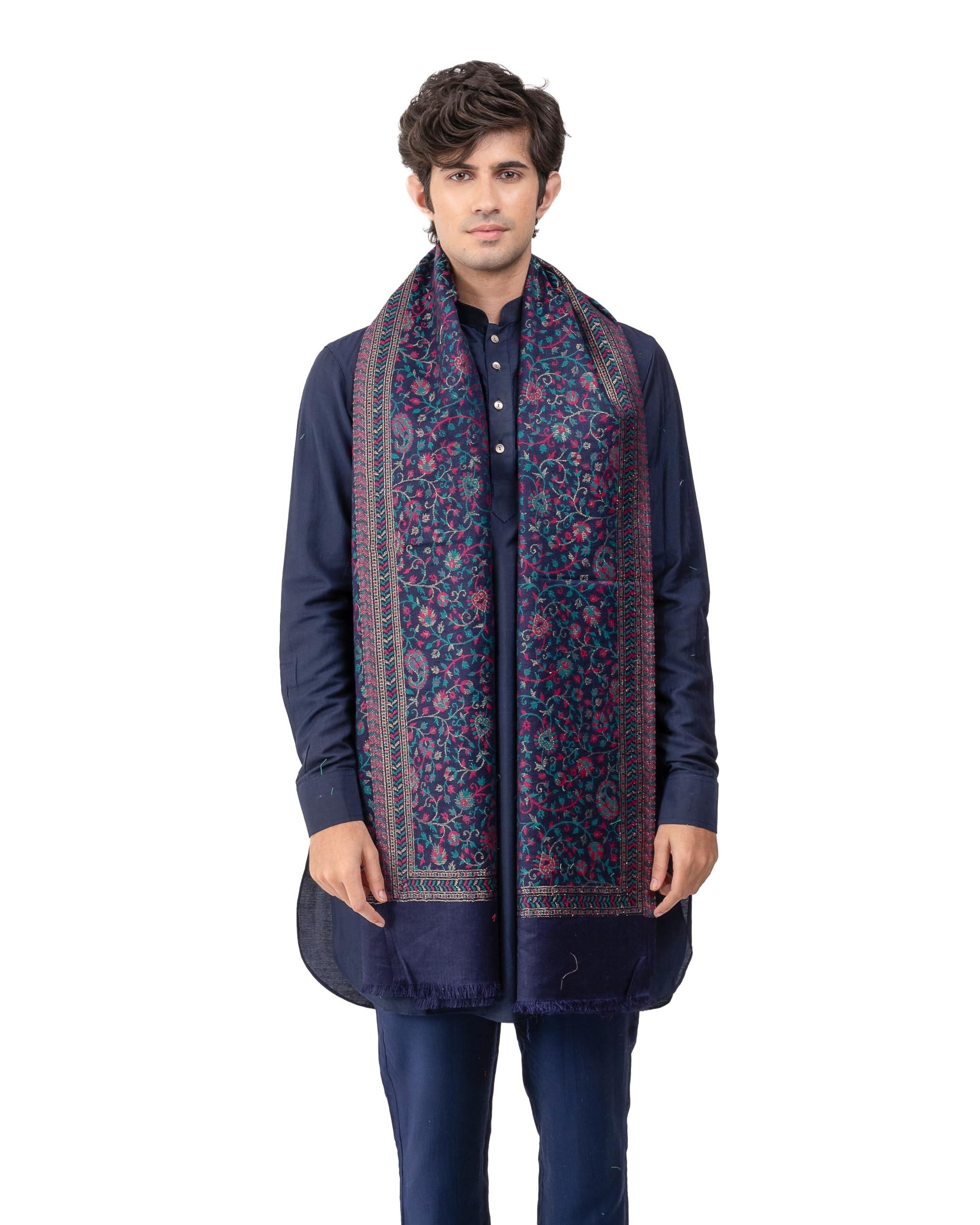 naureen Men Faux Pashmina Kani Stole with Floral Motifs and Zari Accents, Soft and Lightweight, For Summer and Winter, 28x80 inch-picture-12