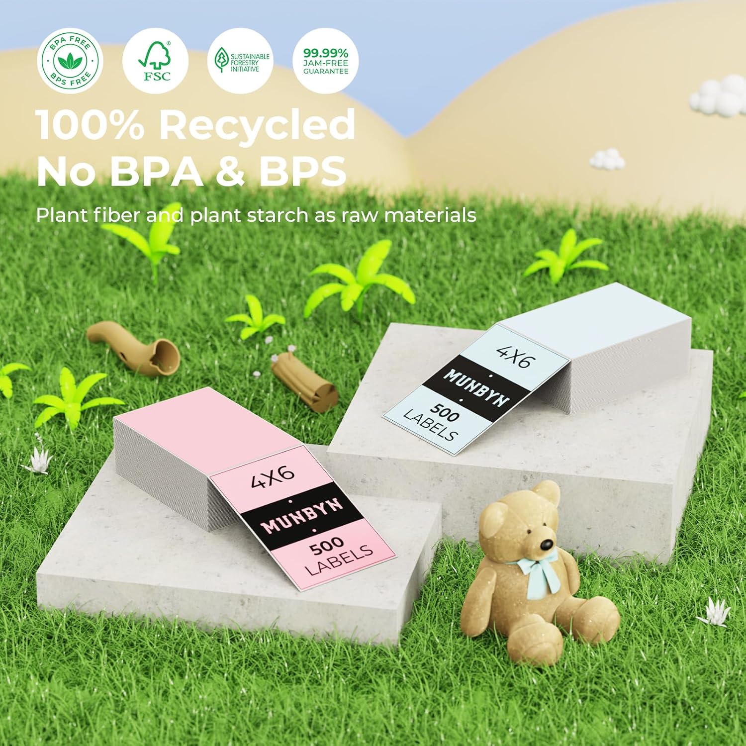 MUNBYN 4x6 Inch Blue Direct Thermal Shipping Labels, Commercial Grade Permanent Adhesive Fanfold Mailing Postage Label Paper for Thermal Printers and Packages, 500 Sheets per Stack - Image 7