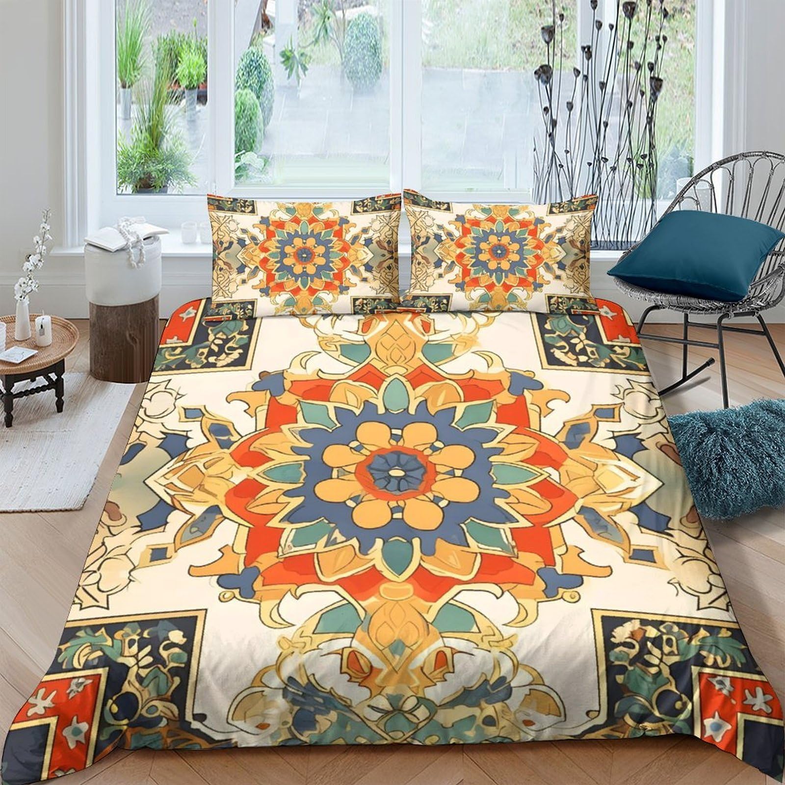 Ctjqhvkz Style-7 3D Printed Mandala Floral Fitted Sheet Microfiber Soft Decorative Geometric Pattern Bed Cover For Bedroom Dorm Guest Room Mattress Protection Single（135X200cm）