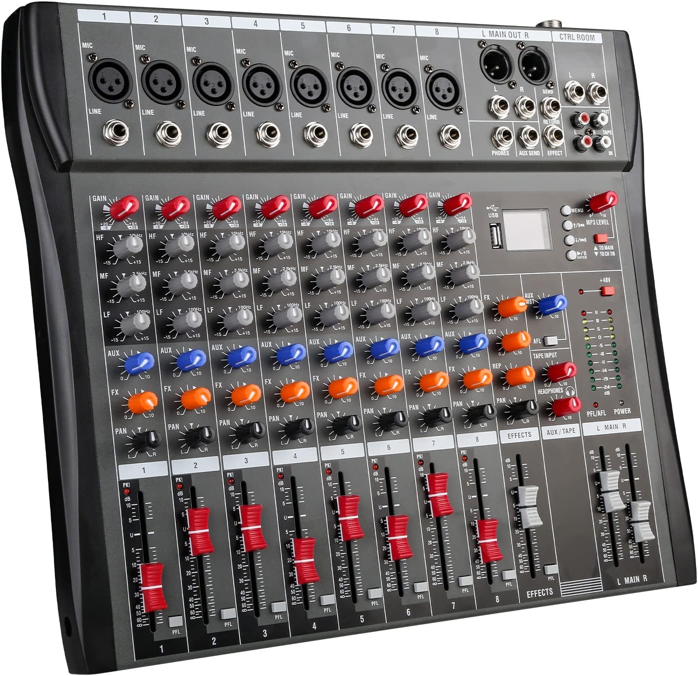 Mixers Audio 8 Channel Mixer, Dj Mixer Board Mixer Audio Bluetooth MP3