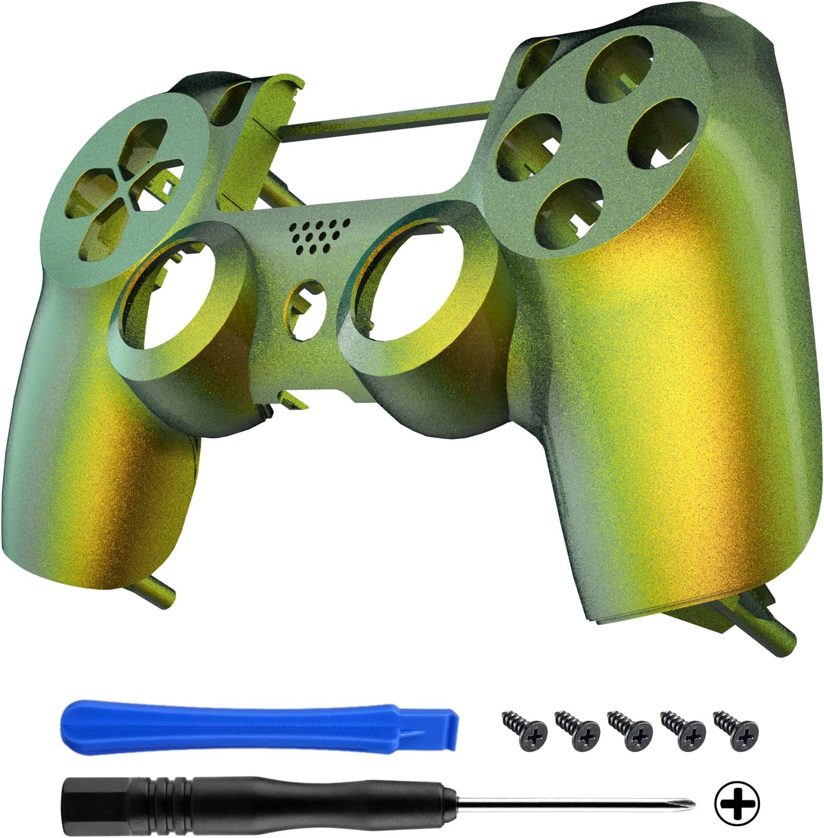 eXtremeRate Chameleon Gold Green Glossy Replacement Front Housing Shell Cover Compatible with ps4 Slim Pro Controller CUH-ZCT2 JDM-040/050/055 - Controller NOT Included