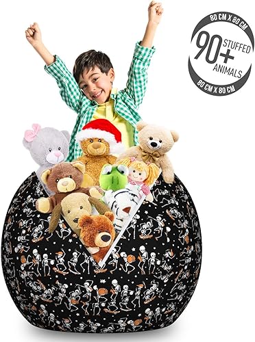 Miniatura 3 de Ambesonne Bolsa de juguetes de almacenamiento de Halloween, esqueletos con calabazas músico patinador sobre fondo oscuro, organizador de animales de