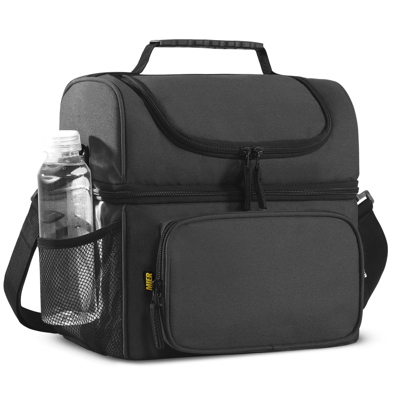 MIER Mens Insulated Lunch Box, Dual Compartment Large Lunch Bag Coolers with Shoulder Strap for Men Women Adult to Office Work, Picnic, Travel, Outdoors, Dark Gray