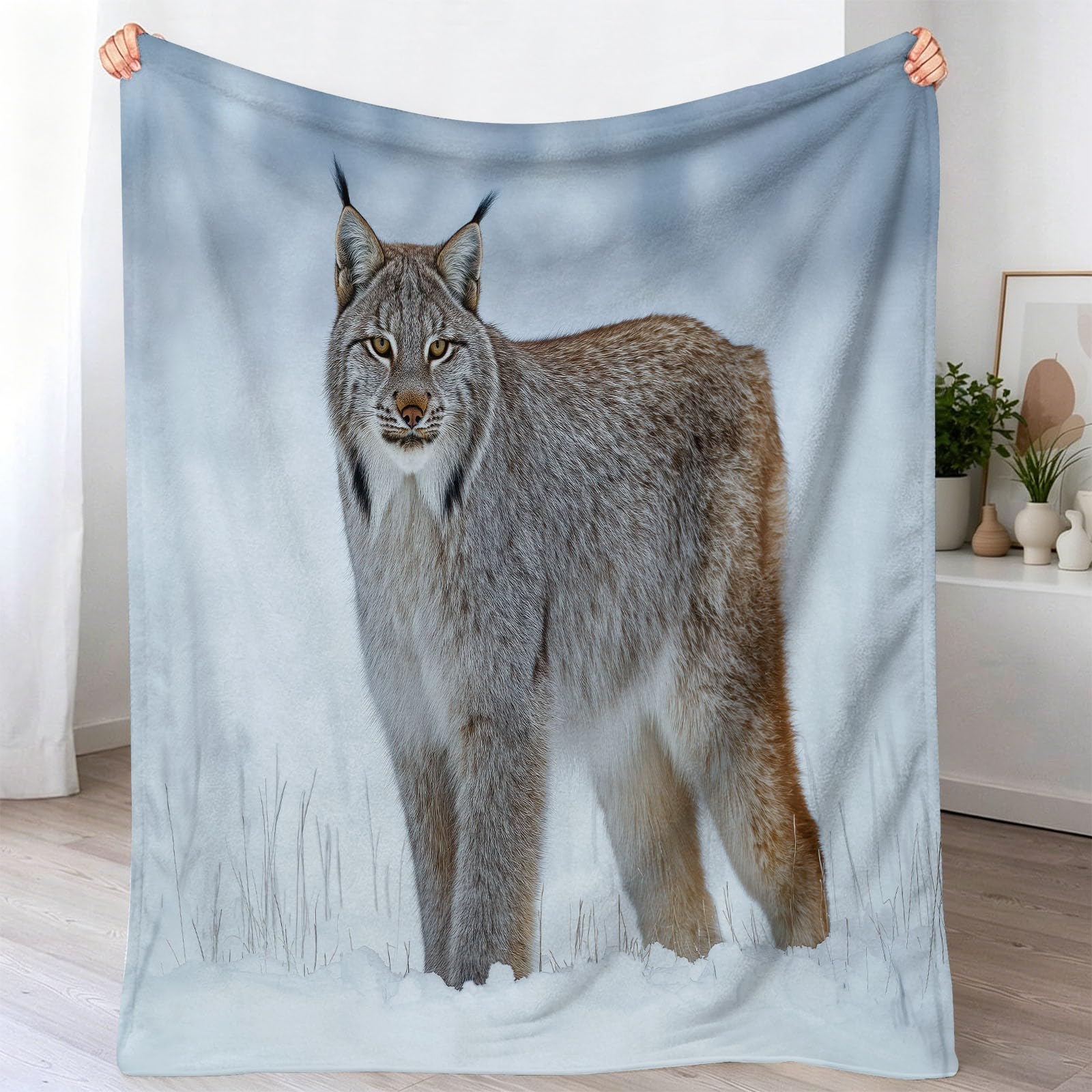 Polaire Couverture 150 x 200 cm, Animal Neige Plaid Flanelle Impression Couverture, Photografie Nature Douce et Confortable Blanket Jeté de Canapé pour Adultes et Enfants, Gris Marron