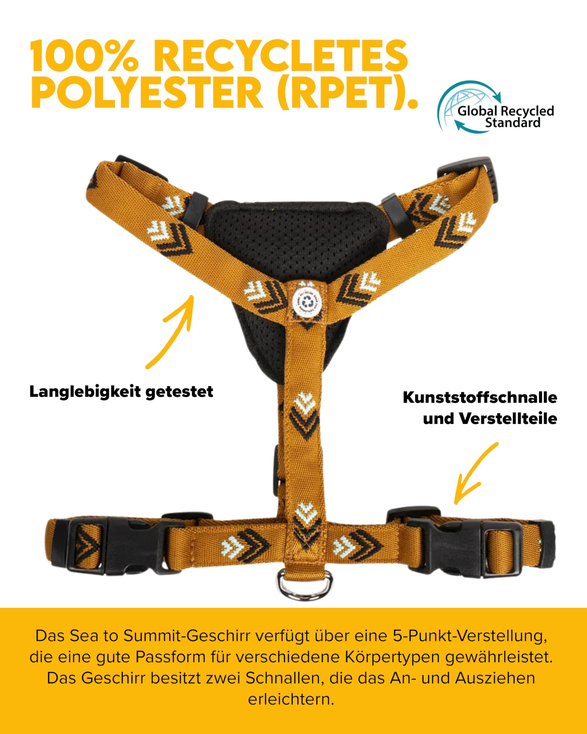 Woolly Wolf Sea to Summit Dog Harness XXS - Hundegeschirr für kleine Hunde aus recyceltem Polyester, Verstellbar für perfekte Passform, Reflektoren für erhöhte Sichtbarkeit
