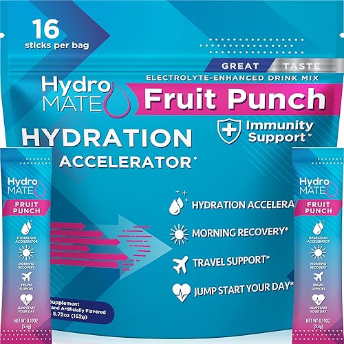HydroMATE - Paquetes de electrolitos en polvo acelerador de hidratación mezcla de bebidas baja en azúcar resaca fiesta recuperación de vitamina C
