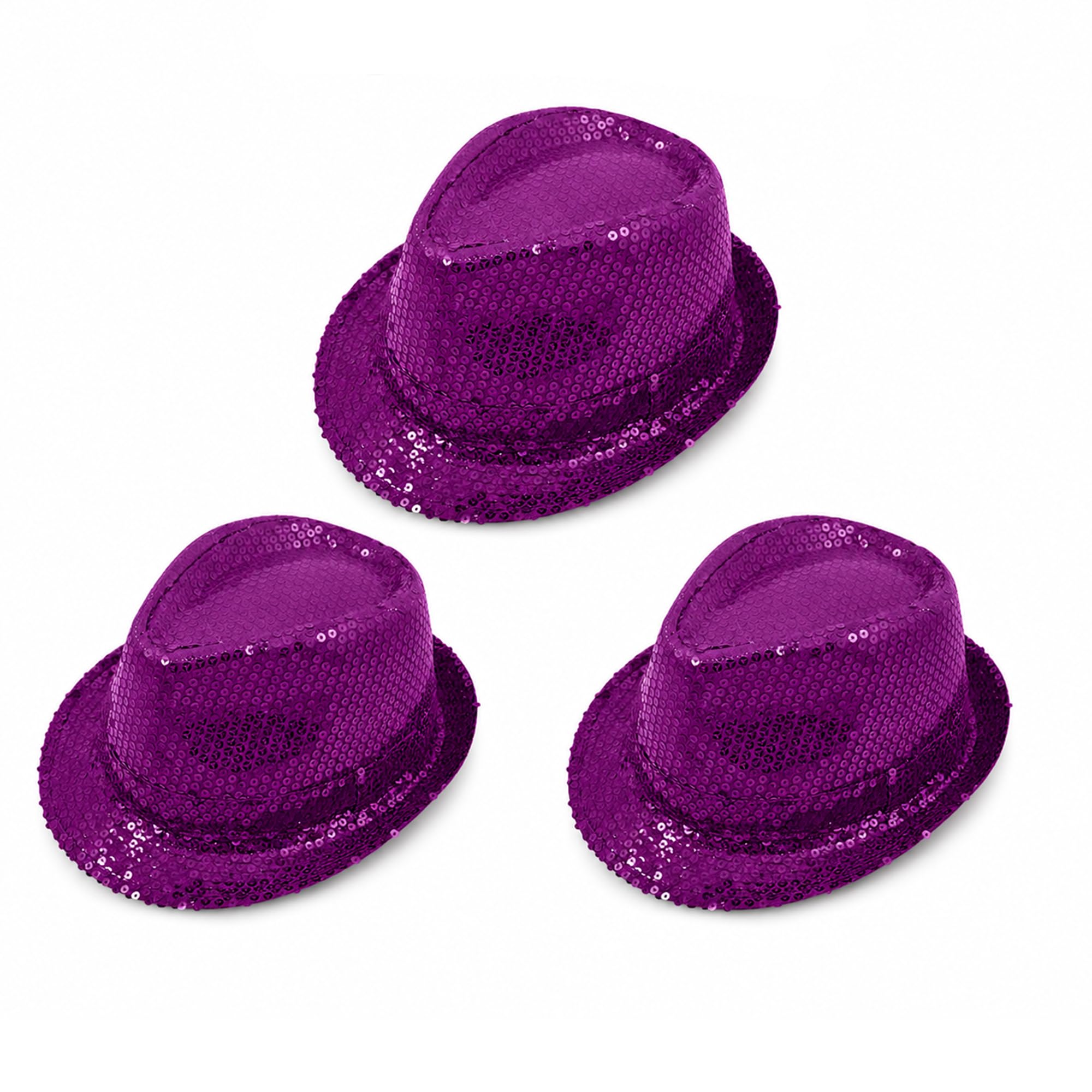 The Fancy Dress® Men Women Trilby Sequin Fedora HAT 1920'S Gangster HAT Dance Show Hiphop Fancy Dress Accessory (3 Pack Purple)