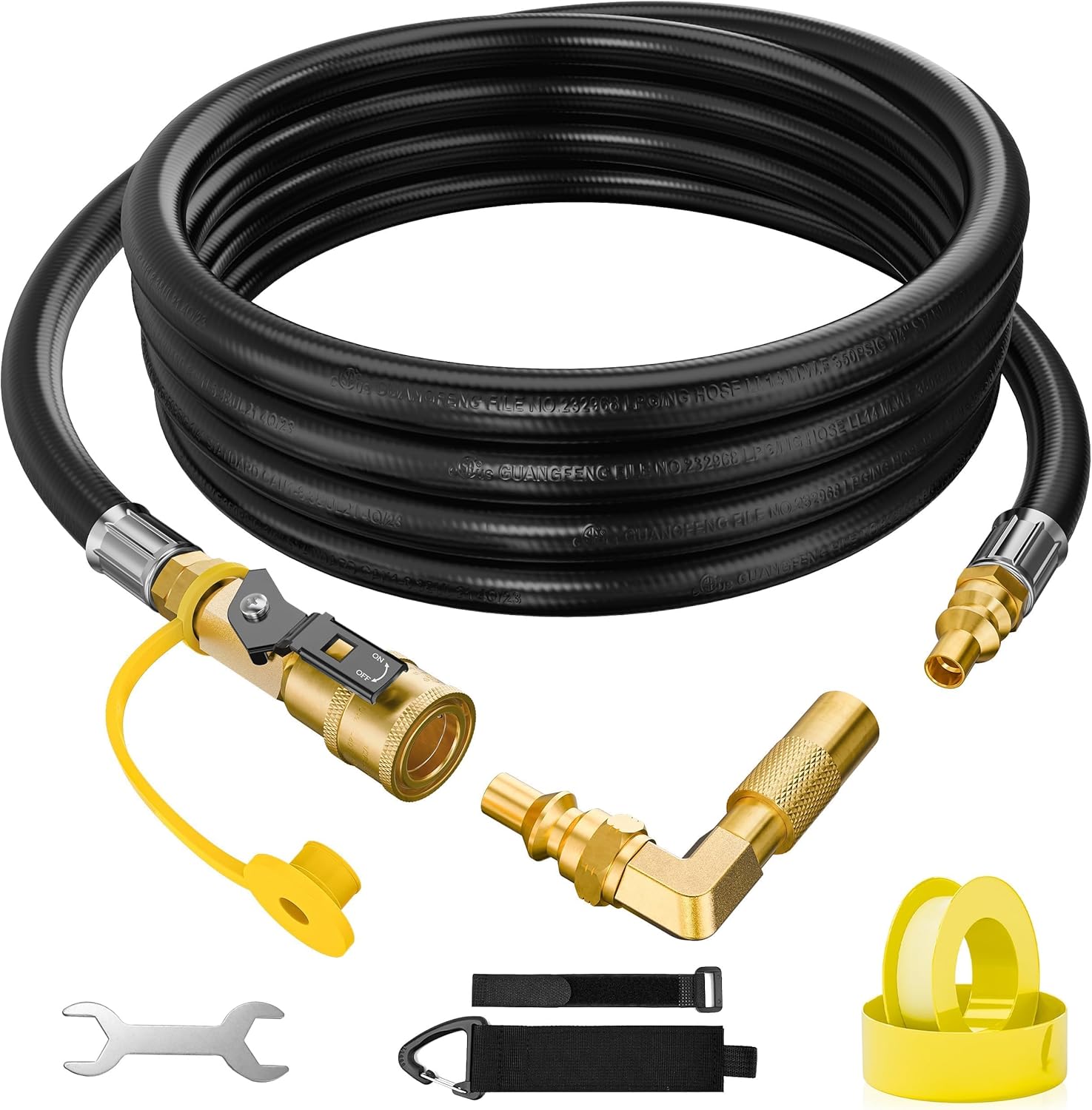 NUPICK 12FT Propane Quick Connect Hose for RV to Grill, Quick Connect Propane Hose with Shutoff Valve, RV Propane Hose Attach Elbow Adapter for Blackstone 17" and 22" Griddles