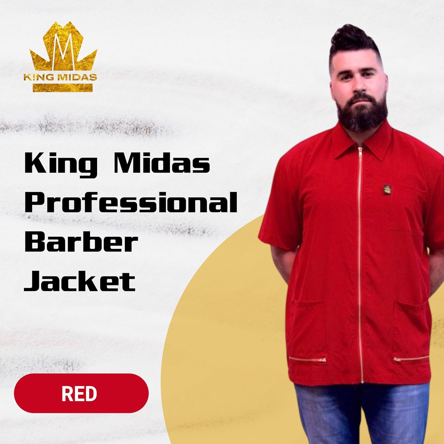 King Midas Professional Barber Jacket for Men - Ultra Lightweight Short Sleeve Barber Smock