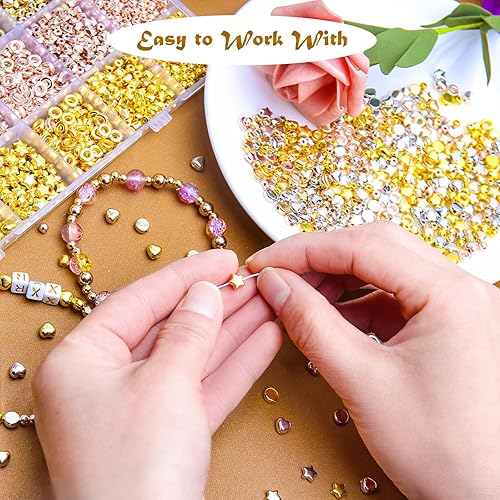 Miniatura 5 de BONNY BOXX Juego de 3000 cuentas espaciadoras de 6 estilos para la fabricación de joyas (oro, plata, oro rosa, oro KC), cuentas redondas sueltas