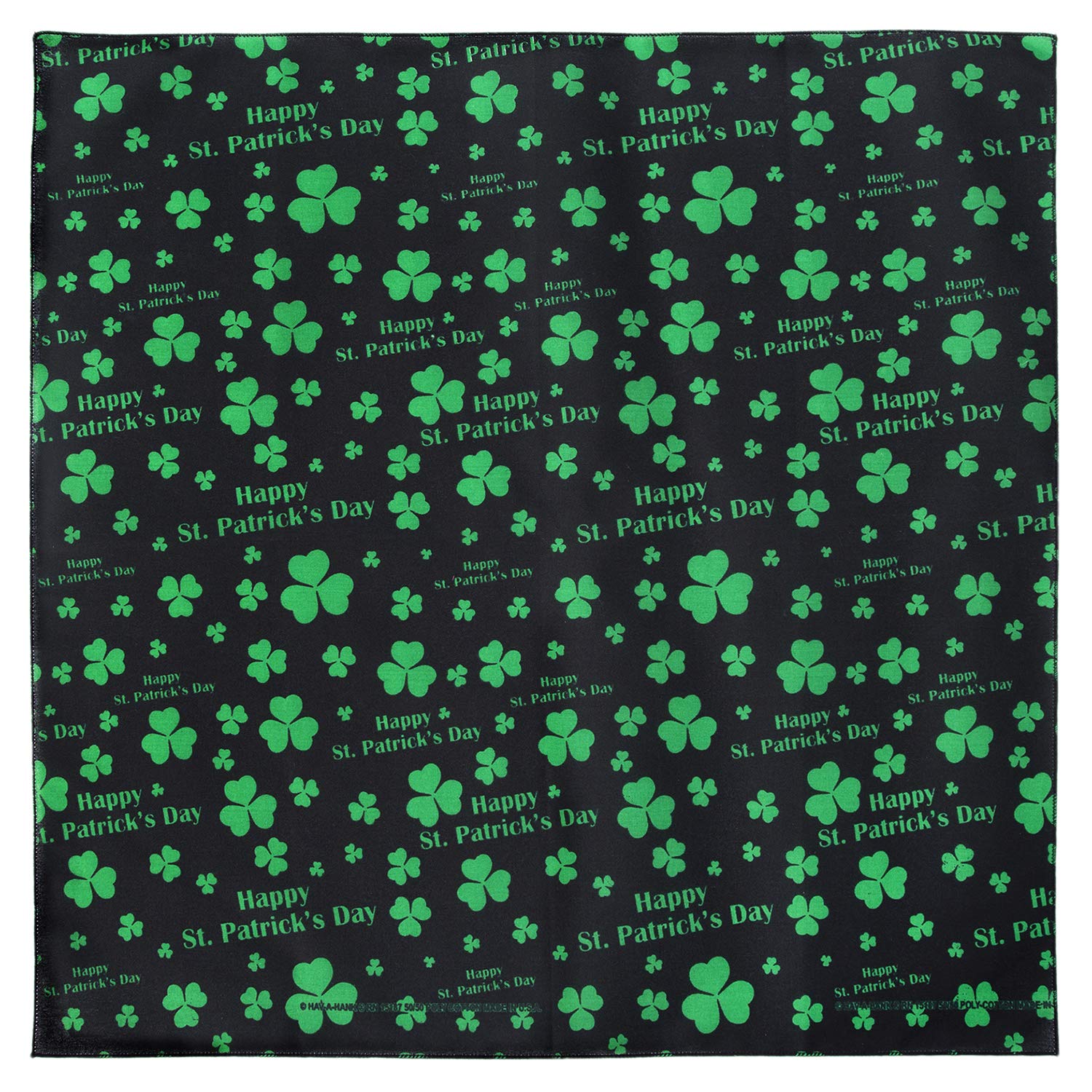 Happy St. Patrick's Day - Black Bandana - Single Piece 22x22 inch