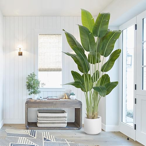 Miniatura 50 de Planta artificial de ave del paraíso de 4 pies de alto, palmera tropical falsa, plantas falsas grandes con 9 hojas de plátano de seda, plantas