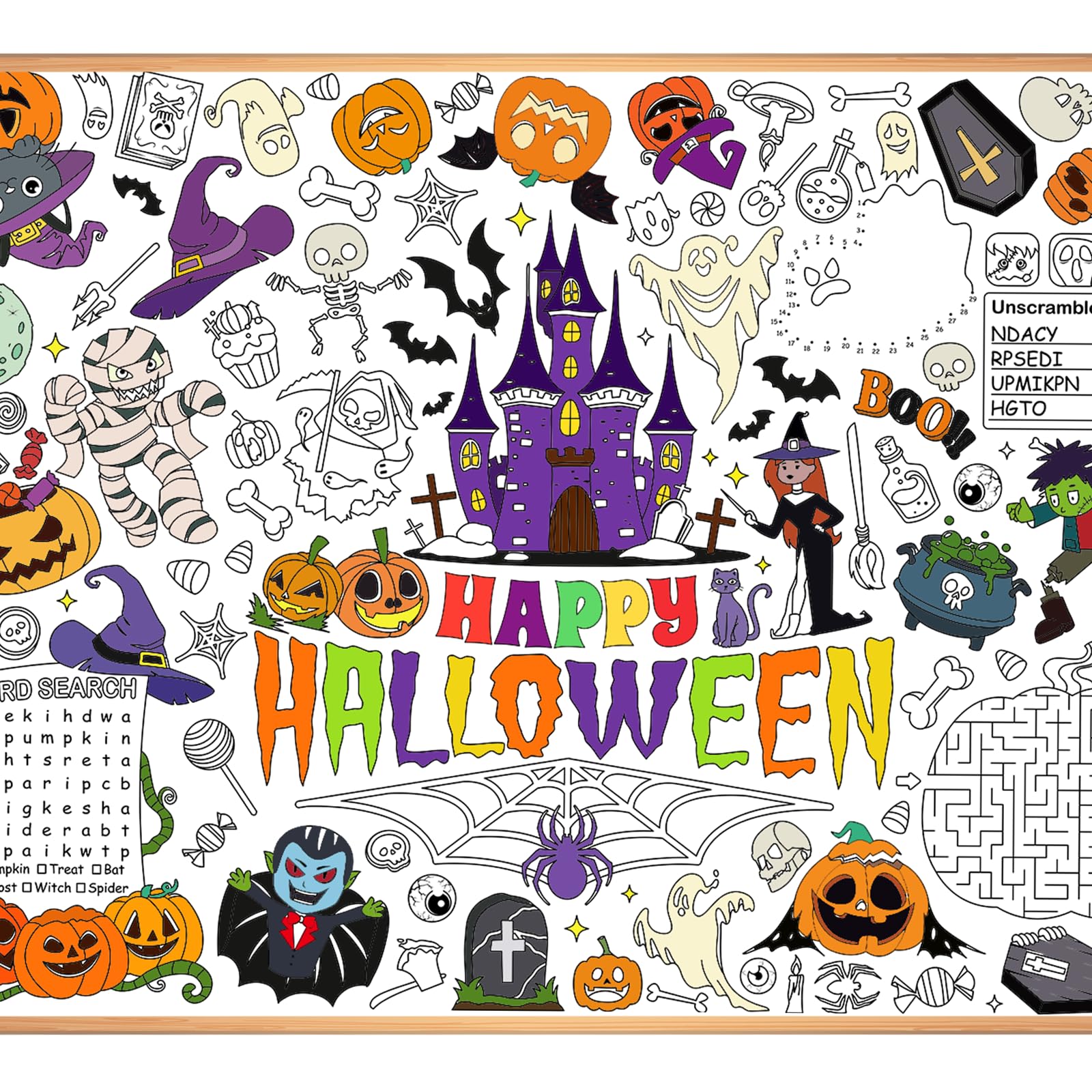 HOWAF Halloween Giant Colouring Poster, Pumpkin, Witch, Ghost, Spooky Colouring Book Paper Party Games, Gifts for Halloween Activities — image 1