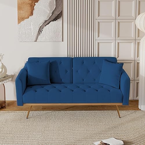 Anwick Sofá cama futón 2 en 1 de terciopelo moderno, sofá cama plegable convertible con 2 almohadas, asiento reclinable copetudo de 73 pulgadas con