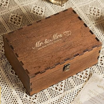 AW BRIDAL Large Wedding Keepsake Box with Lid - Wood Mr Mrs Memory Storage box - Bridal Shower Gifts Anniversary Engagement Wedding Gifts for Couples