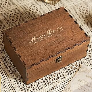 AW BRIDAL Mr and Mrs Wedding Keepsake Box Large for Couples, Wooden Engr...