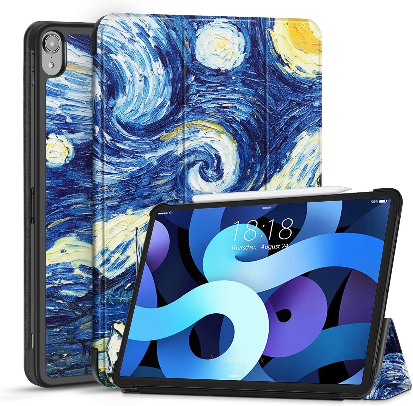 TNP Cover Case for iPad Air 11 Inch M2 6th 2024, 5th 4th Generation(2022 2020) - 10.9" Starry Night Case with Pencil Holder for 2nd Gen Apple Pencil - Protective Cover with Trifold Stand