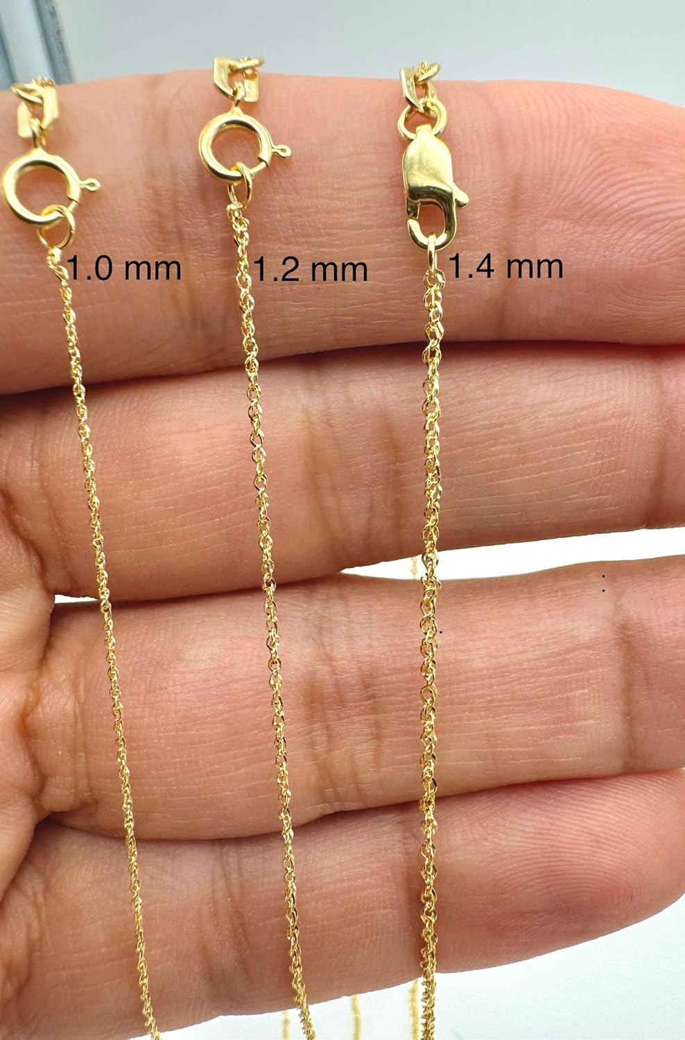 JEWELHEART Sparkle 14K Solid Gold Singapore Chain – Dainty Diamond-Cut Twisted Link Chain Necklace 1mm 1.2mm 1.4mm – Elegant Yellow Real Gold Pendant Necklace for Women – 16" to 24"